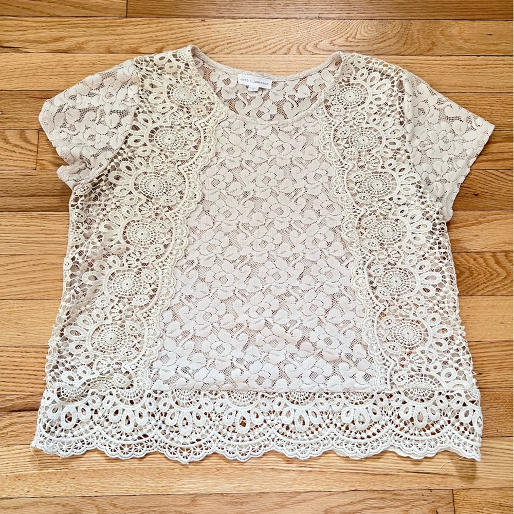 Coco + Jameson Lace Boho Ivory Cream Top Size Large